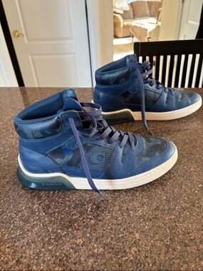 Coach Men'sBlue Camouflage High Top Sneakers-9.5